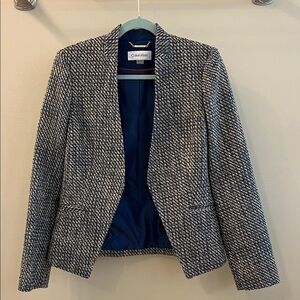 Calvin Klein Navy and White Tweed Open Blazer